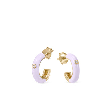 Pendientes aros pequeños diseño esmalte tono malva y circonita central
