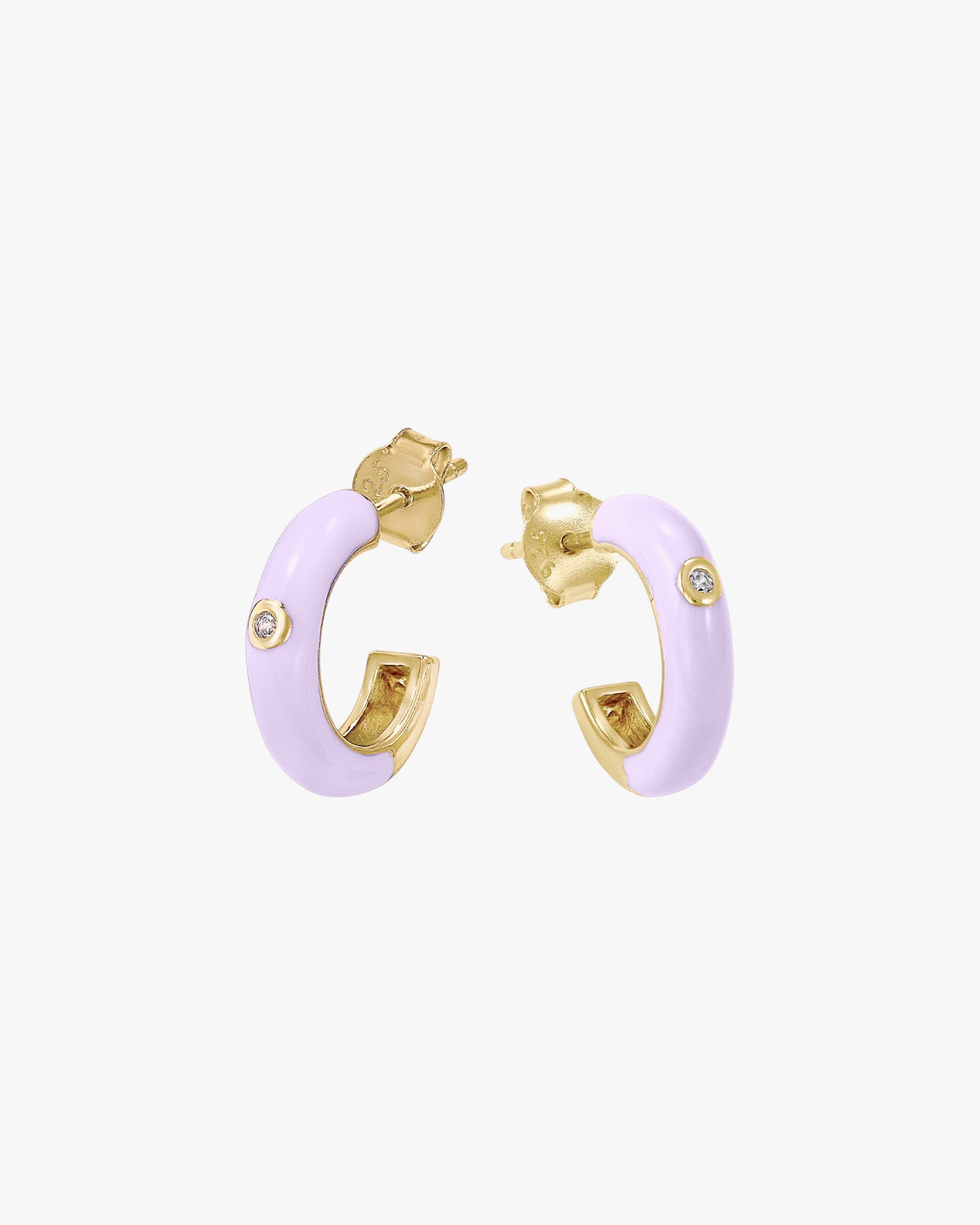 Pendientes aros pequeños diseño esmalte tono malva y circonita central