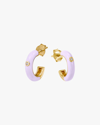 Pendientes aros pequeños diseño esmalte tono malva y circonita central