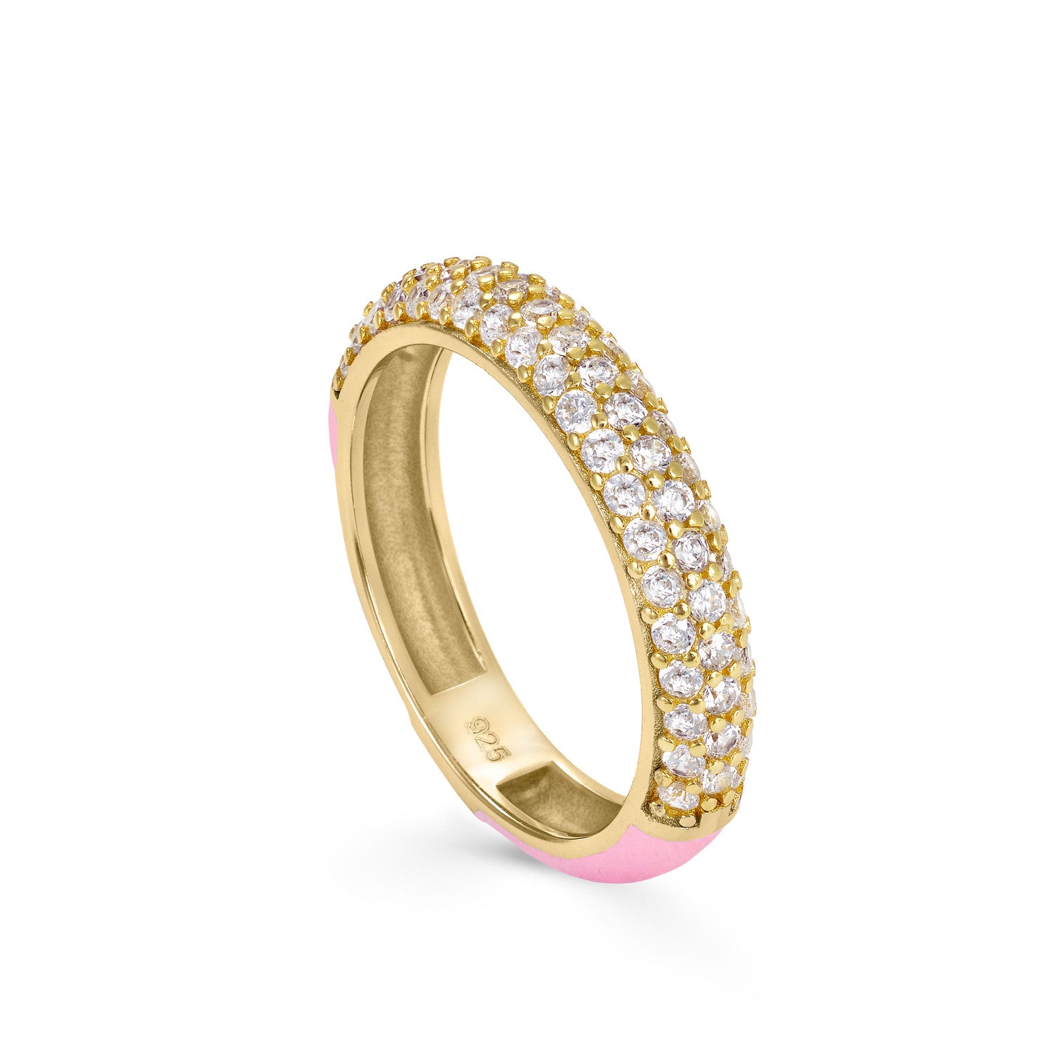 Anillo esmalte rosa con engaste de circonitas
