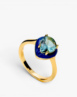 Anillos con piedras diseño de gota con esmalte azul