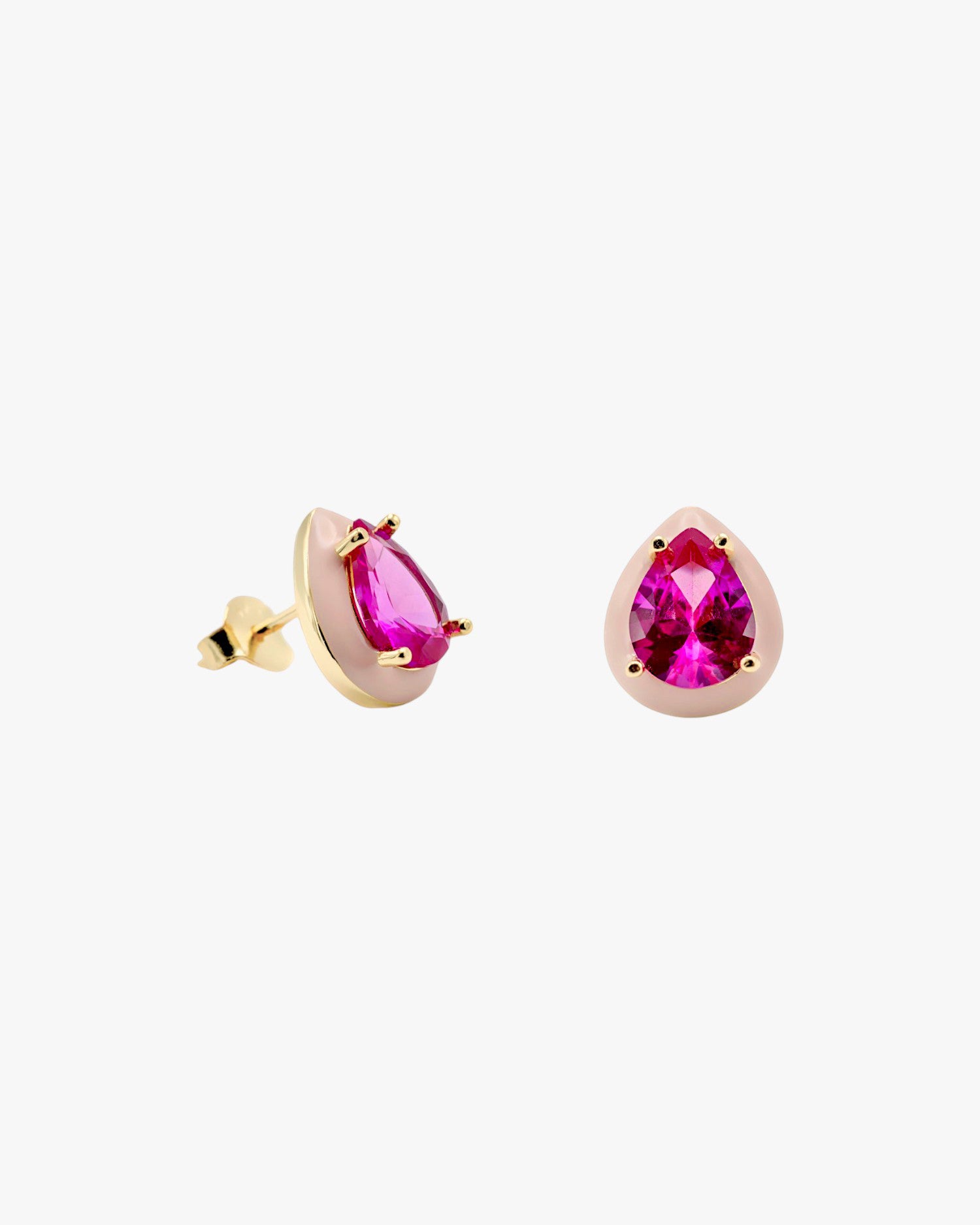 Pendientes pequeños diseño de gota combinados con esmalte rosa