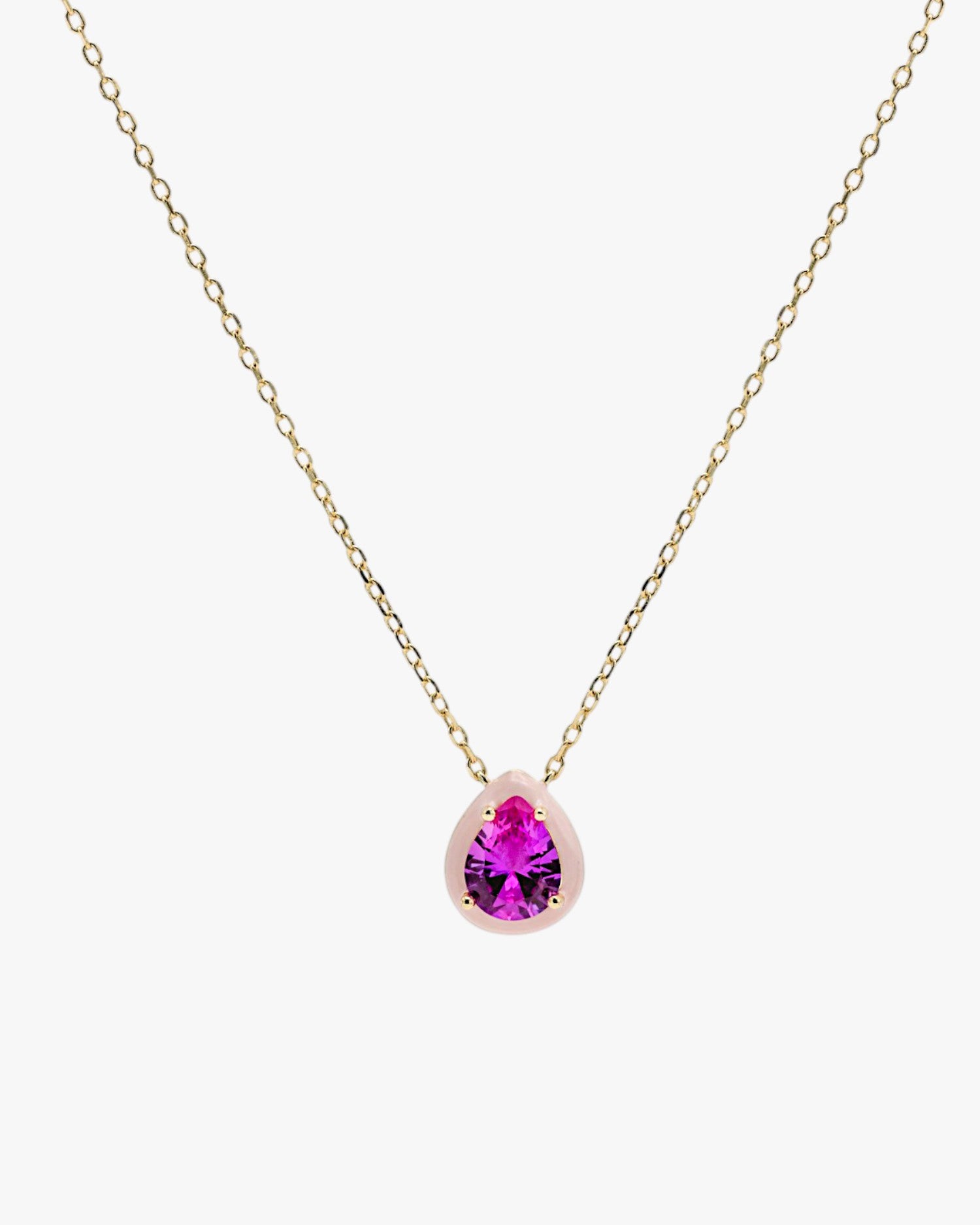 Collares con piedras diseño de gota con esmalte rosa
