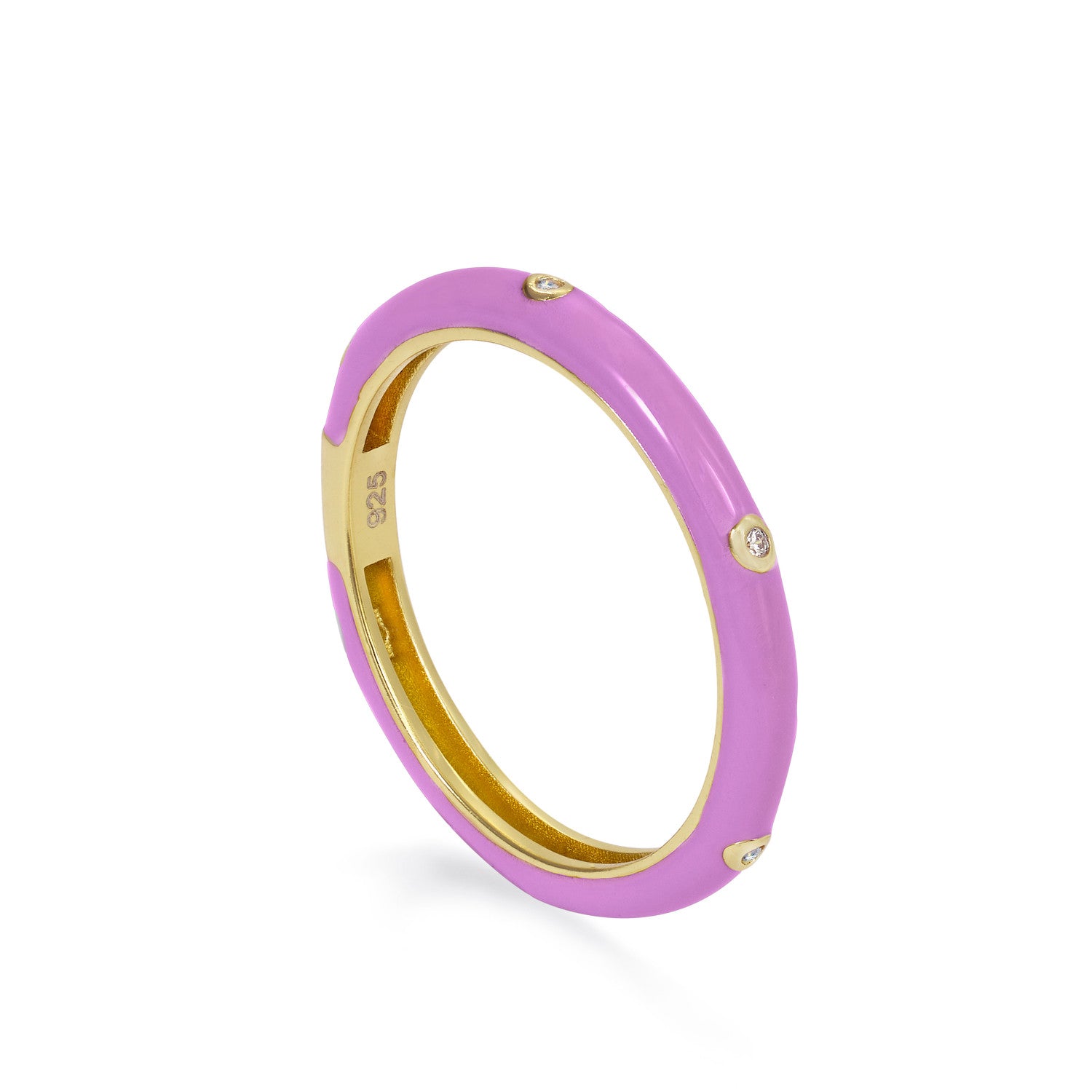 Anillo esmalte triple circonita en tono violeta