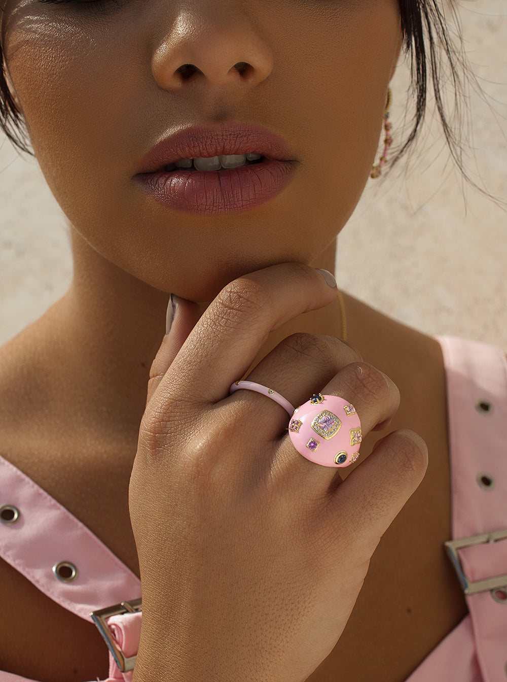 Bague triple en émail et zircon cubique violet
