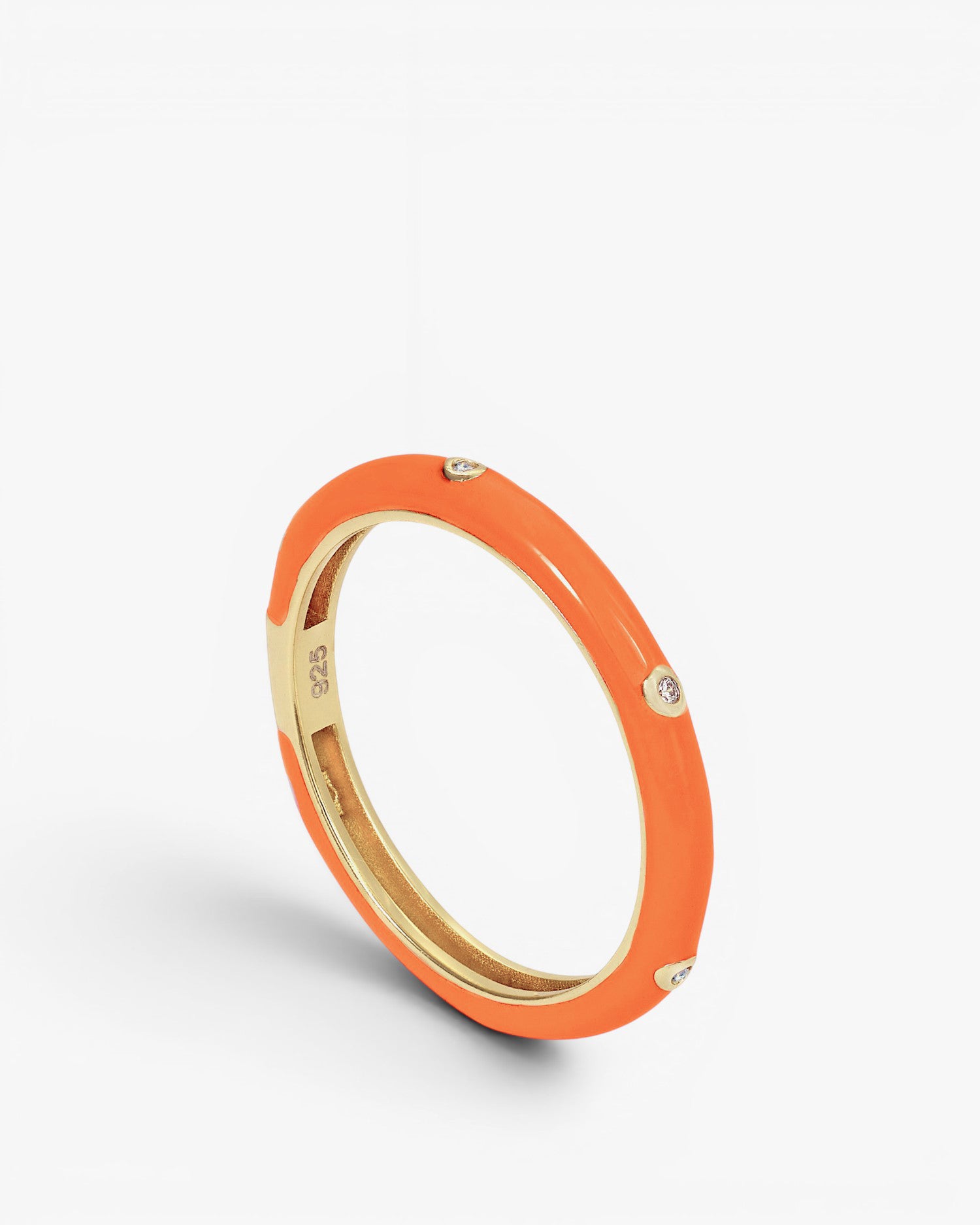 Bague triple en émail et zircon cubique orange