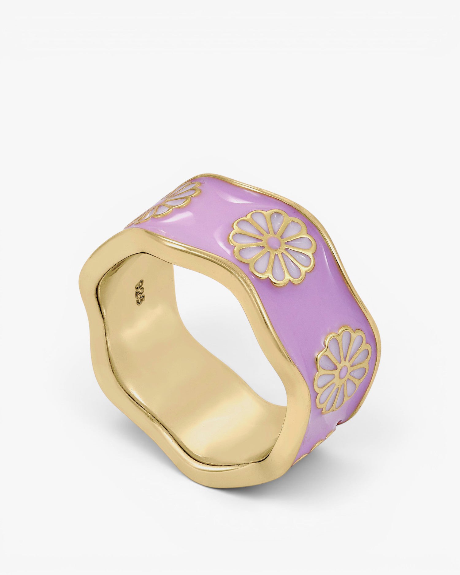 Silver enamel rings with a purple hippie design