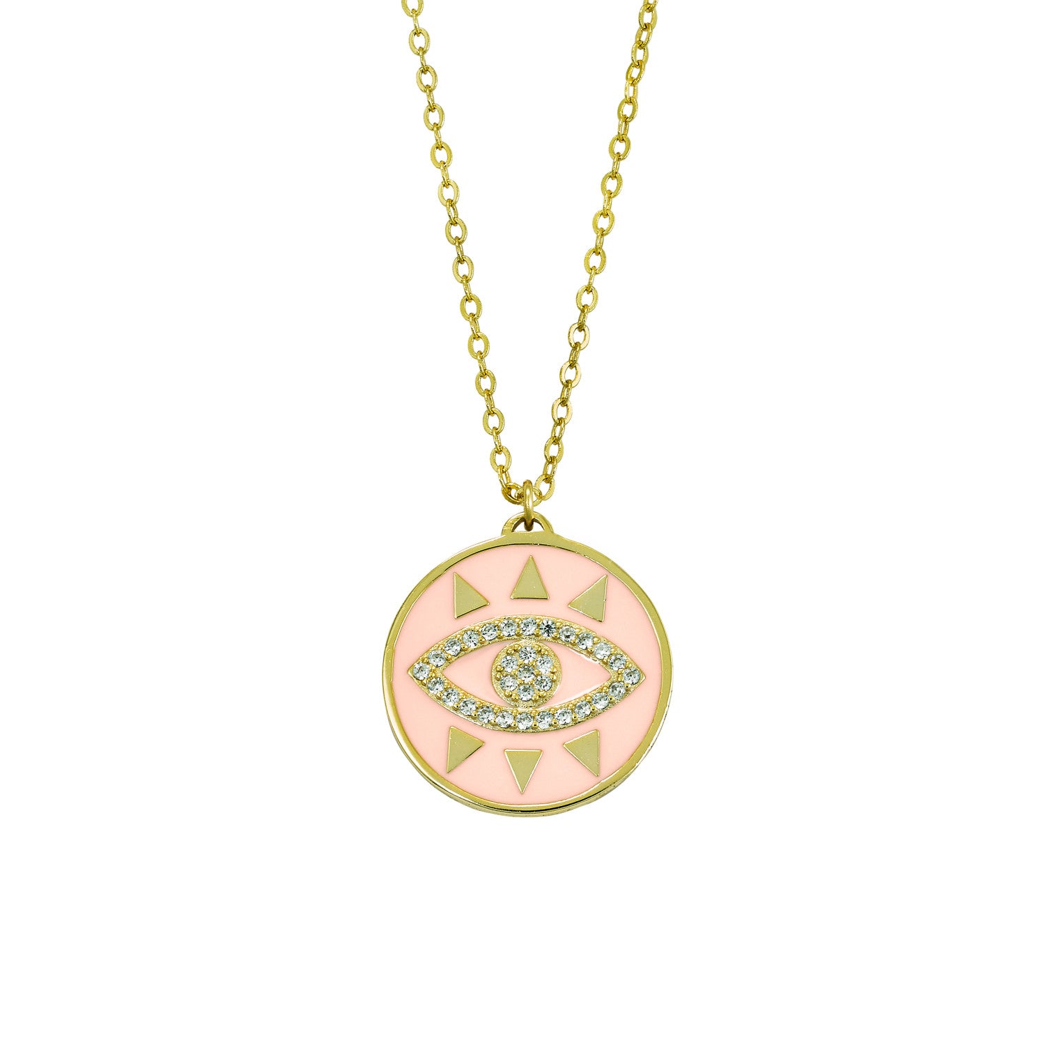 Collar medalla de esmalte rosa y ojo de circonitas