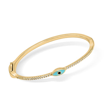 Silver slave bracelet with blue eye design