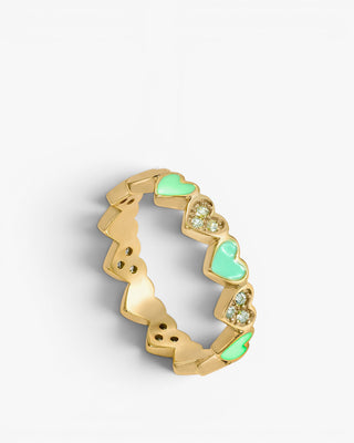 Anillo esmalte diseño de corazones verde menta y circonitas