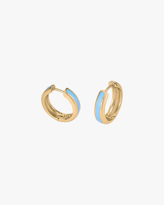 Pendientes aros pequeños diseño esmalte azul bañados en oro