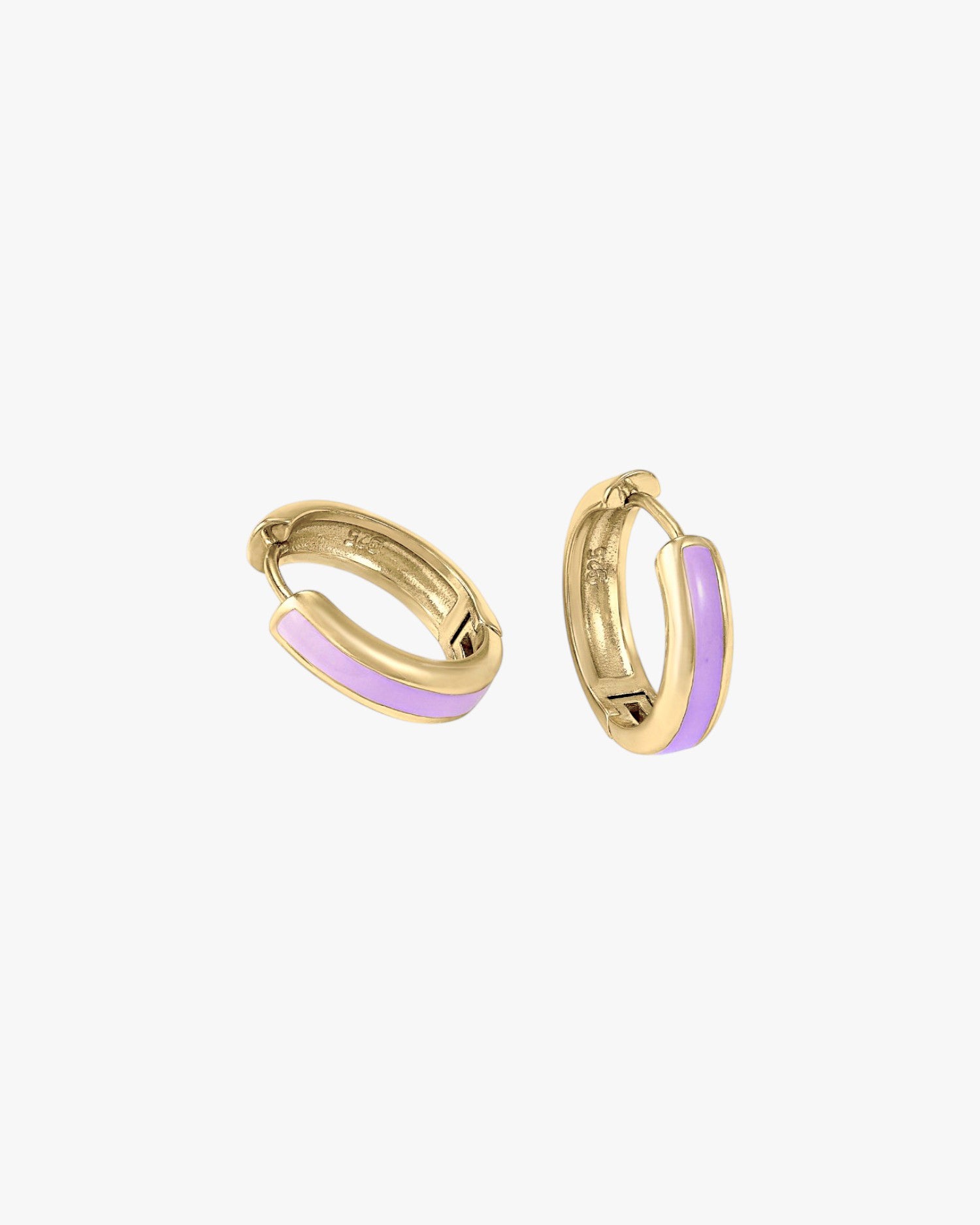 Pendientes aros pequeños diseño esmalte malva bañados en oro
