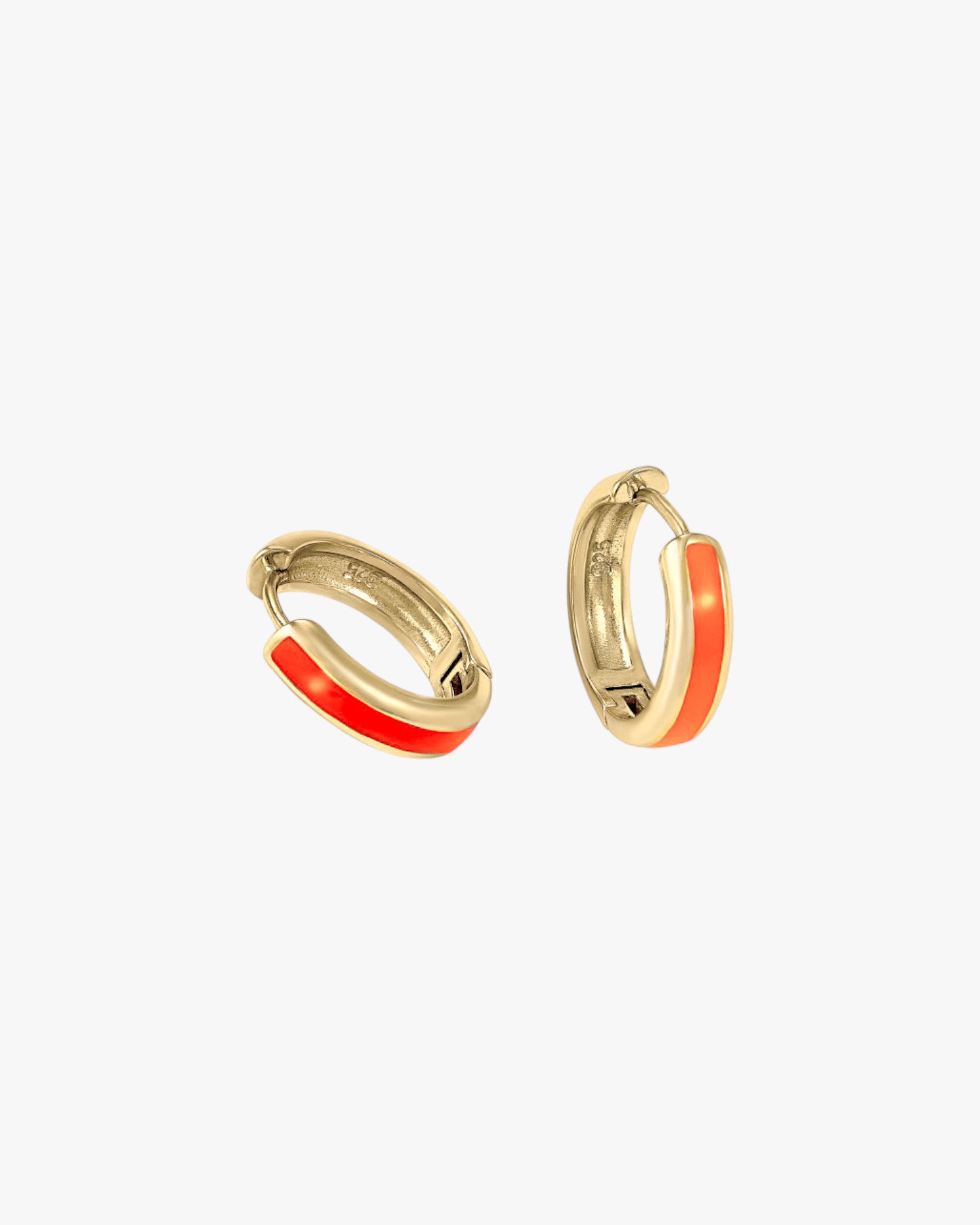 Pendientes aros pequeños diseño esmalte naranja bañados en oro