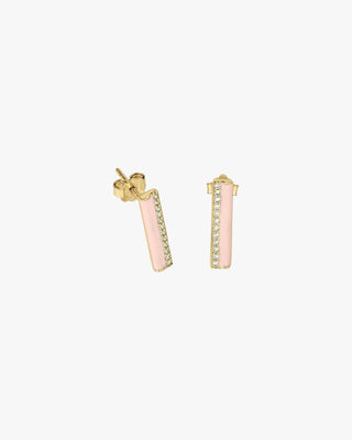 Pendientes pequeños diseño vertical con esmalte rosa y circonitas