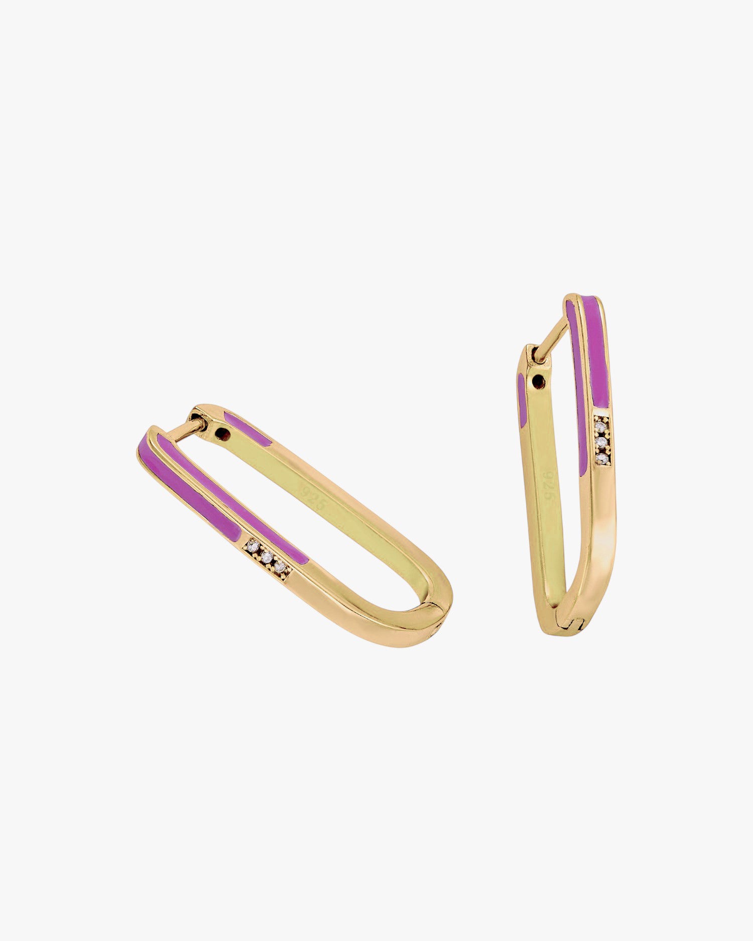Boucles d'oreilles rectangulaires originales en émail lilas