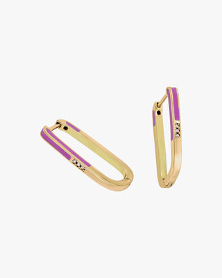 Boucles d'oreilles rectangulaires originales en émail lilas