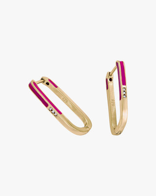 Boucles d'oreilles rectangulaires originales en émail violet