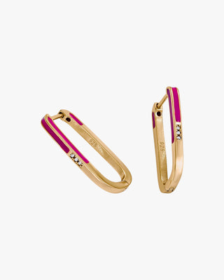 Pendientes originales diseño rectangular con esmalte púrpura