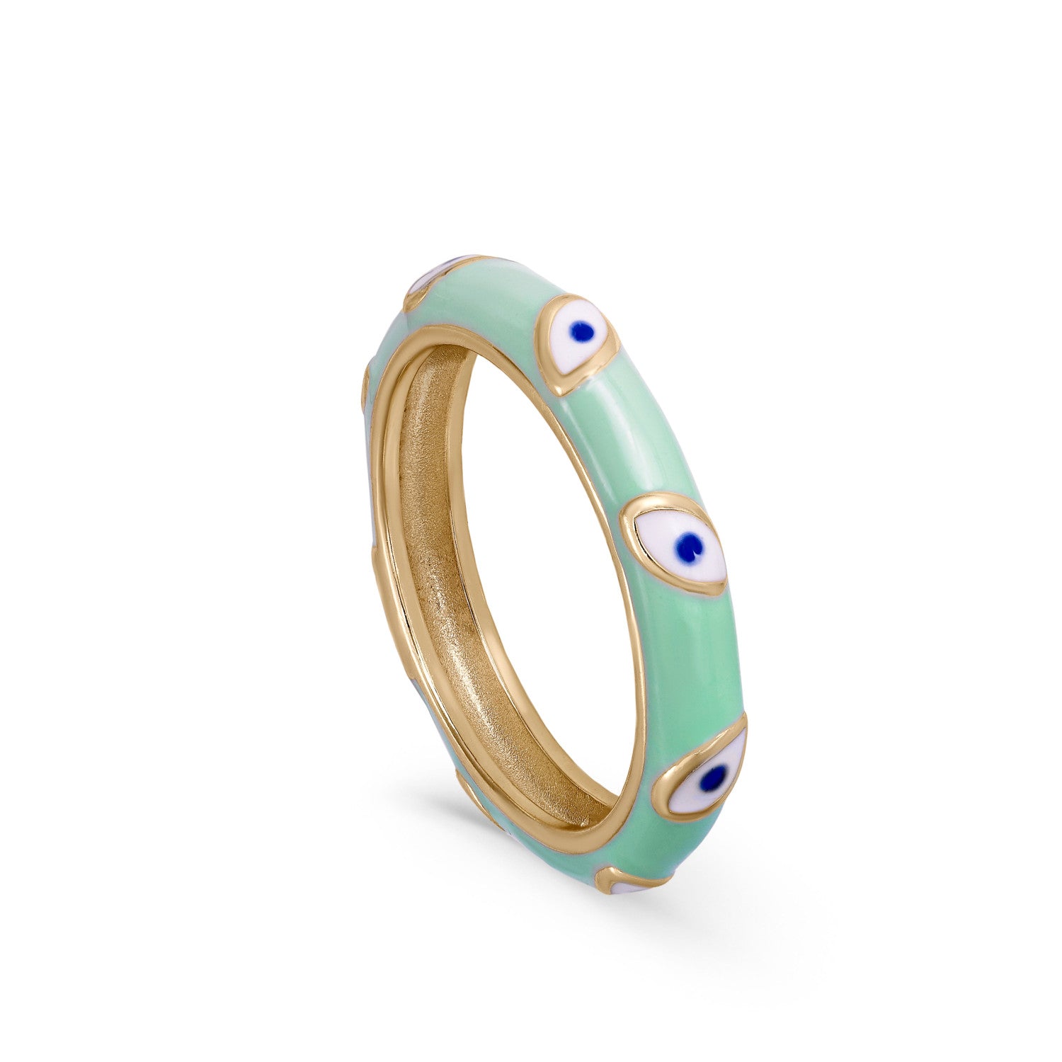 Anillo esmalte verde menta diseño ojos bañado en oro