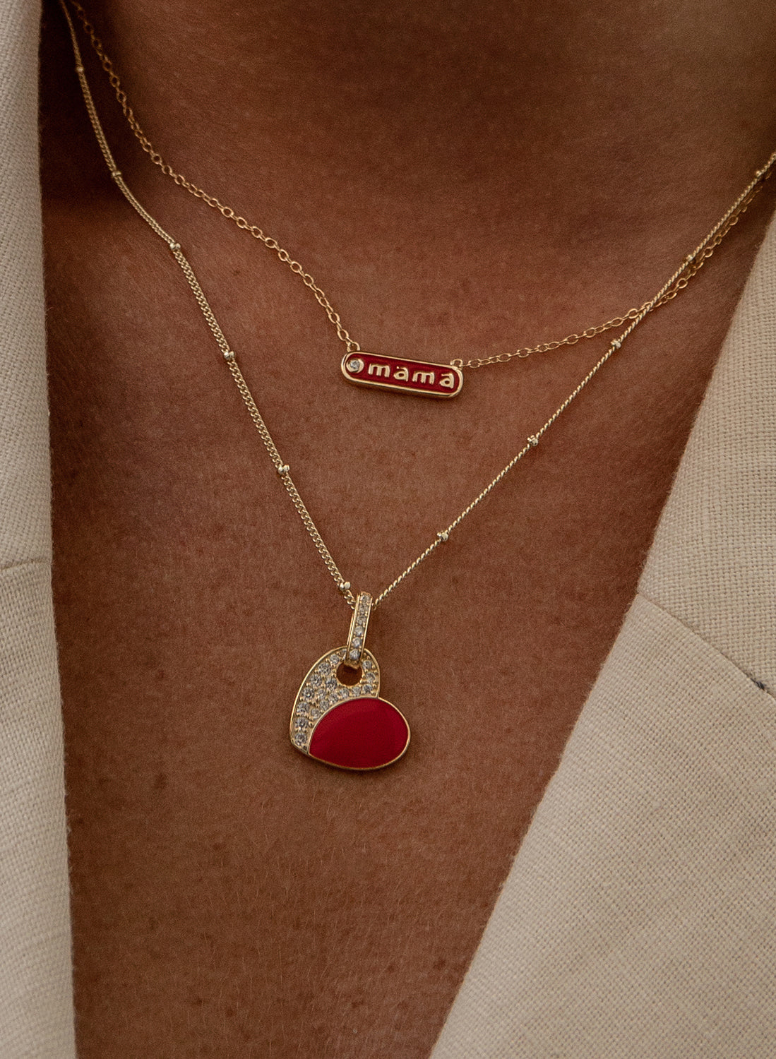 Necklaces with enameled heart charm pendants