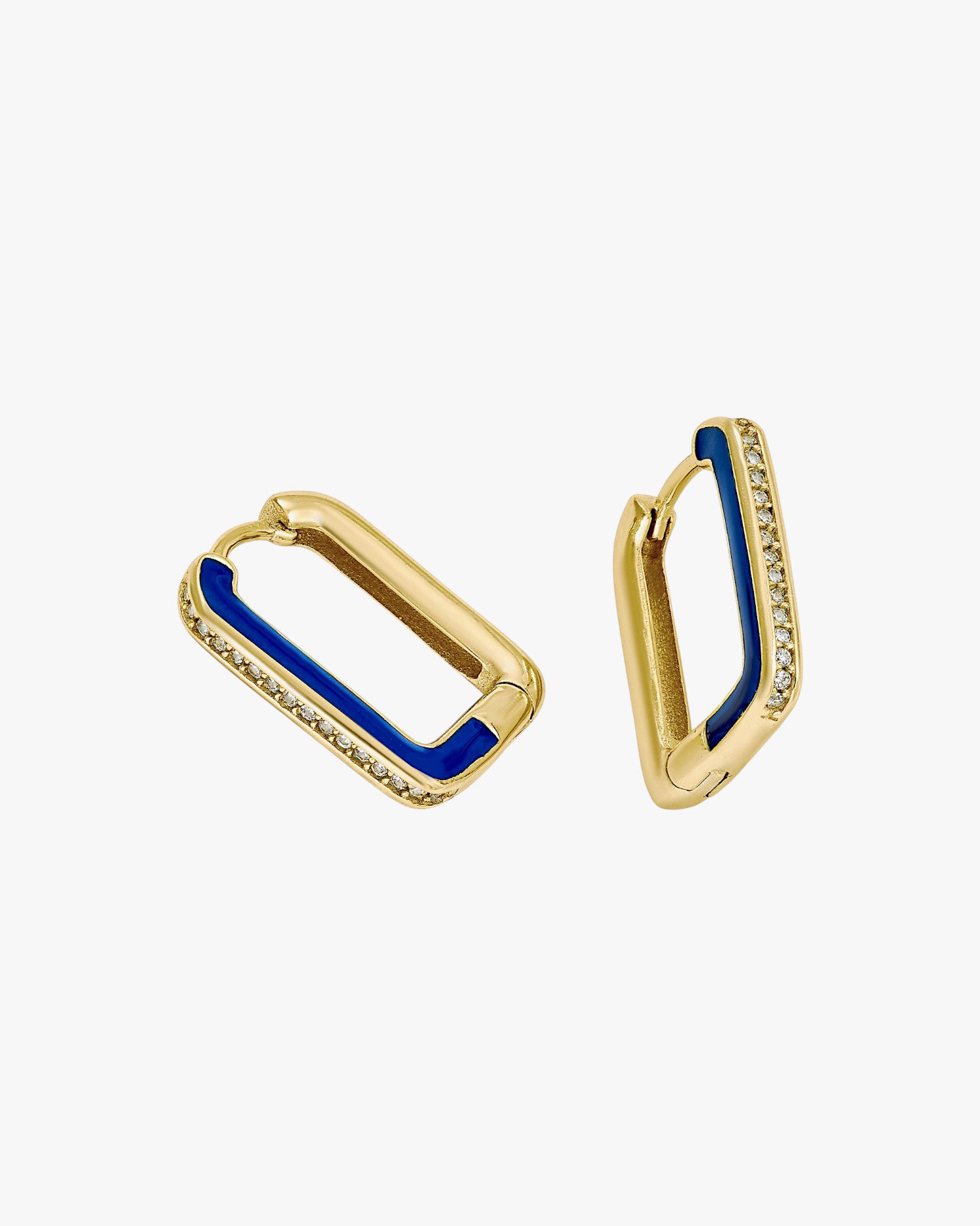 Pendientes aro esmalte en plata diseño cuadrado azul eléctrico