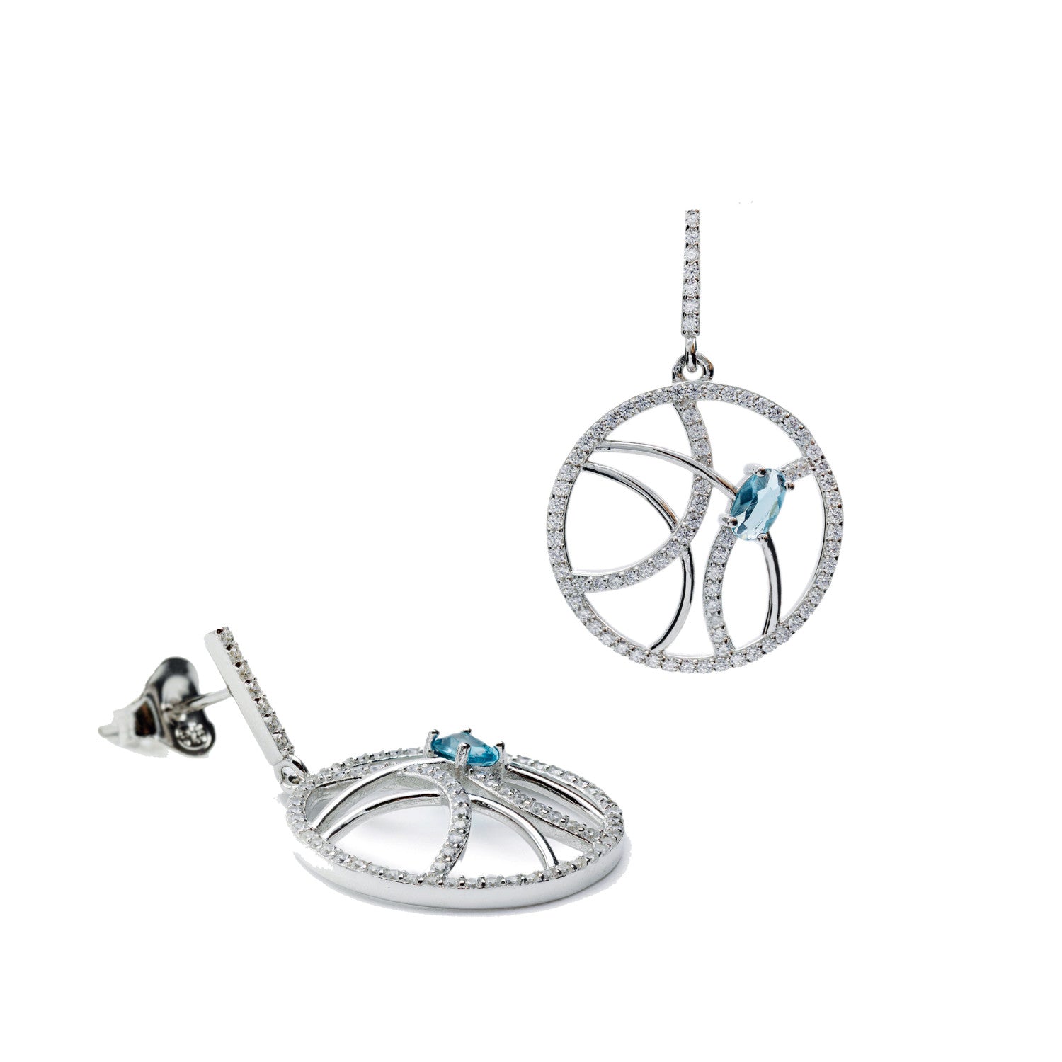 Pendientes con colgantes diseño de circonitas y gema
