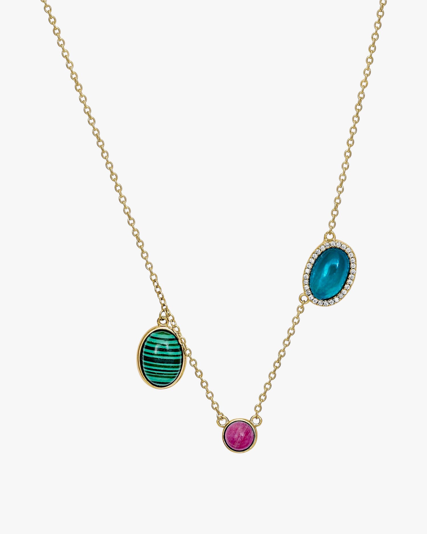 Collares con colgantes diseño de tres gemas multicolores