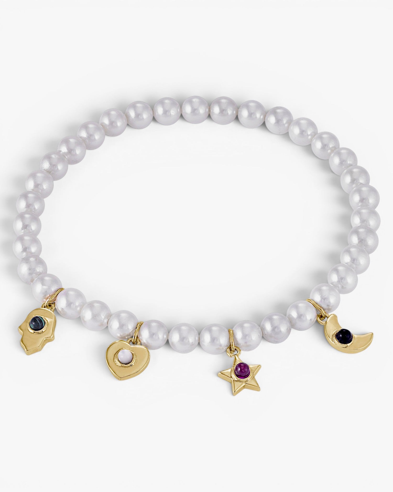 Pearl bracelets with a four-motif design, gold-plated