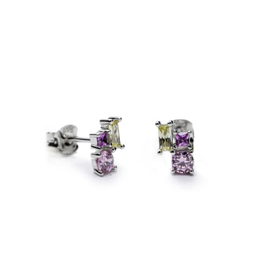 Pendientes pequeños con cuarzos adamantinos tonos rosados