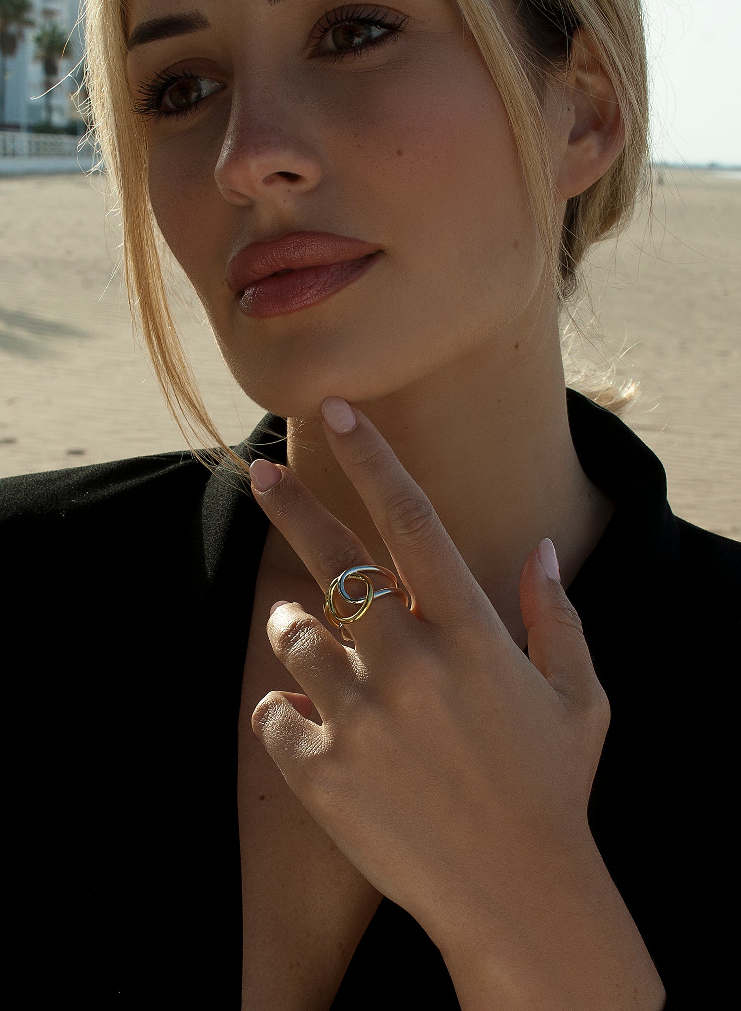 Anillos de diseño abierto doble carril bicolor