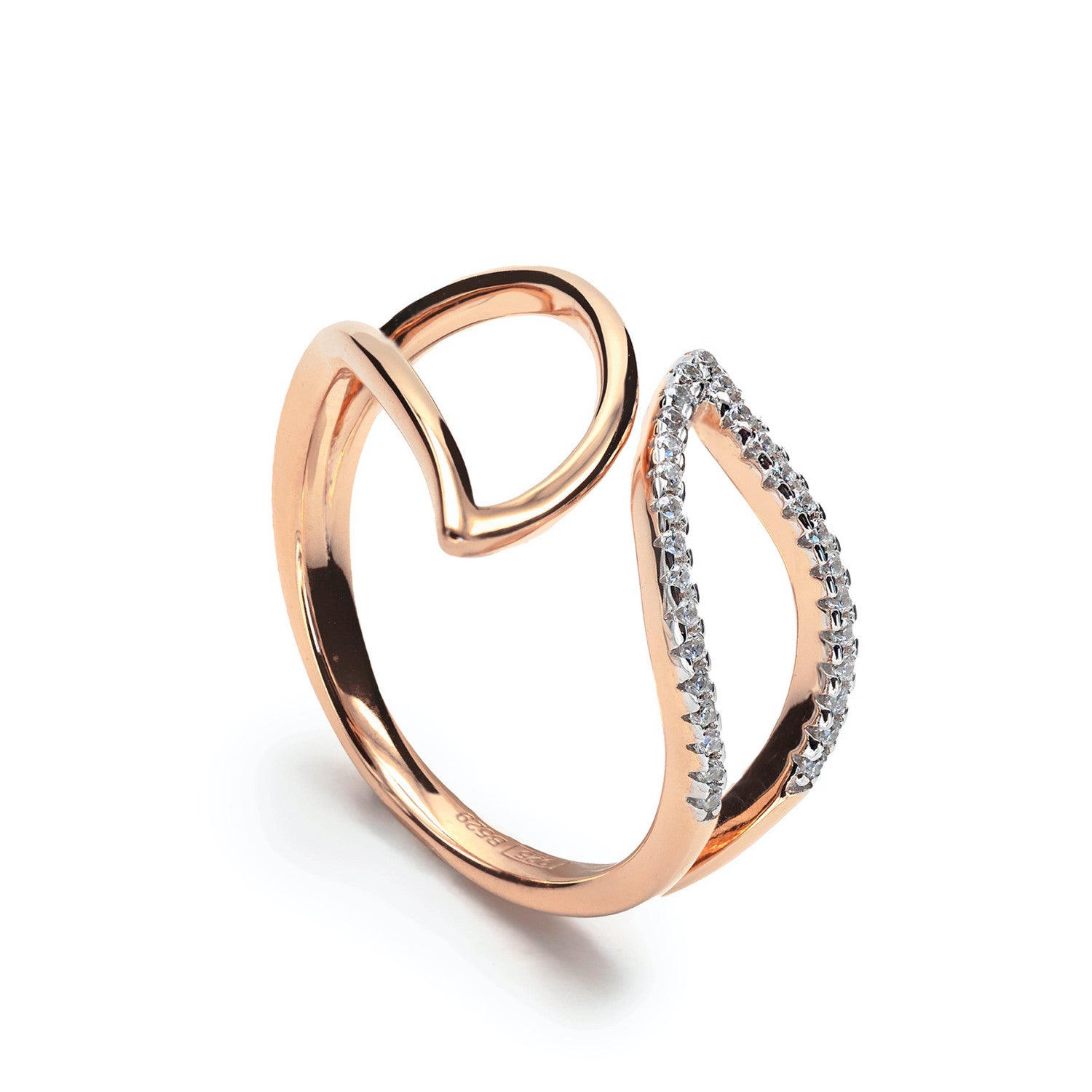 Anneaux de design feuille à effet miroir avec zircons