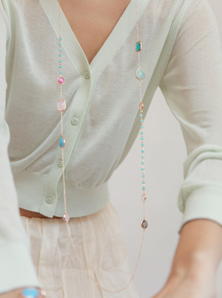 Collares largos con piedras de diseño geométrico