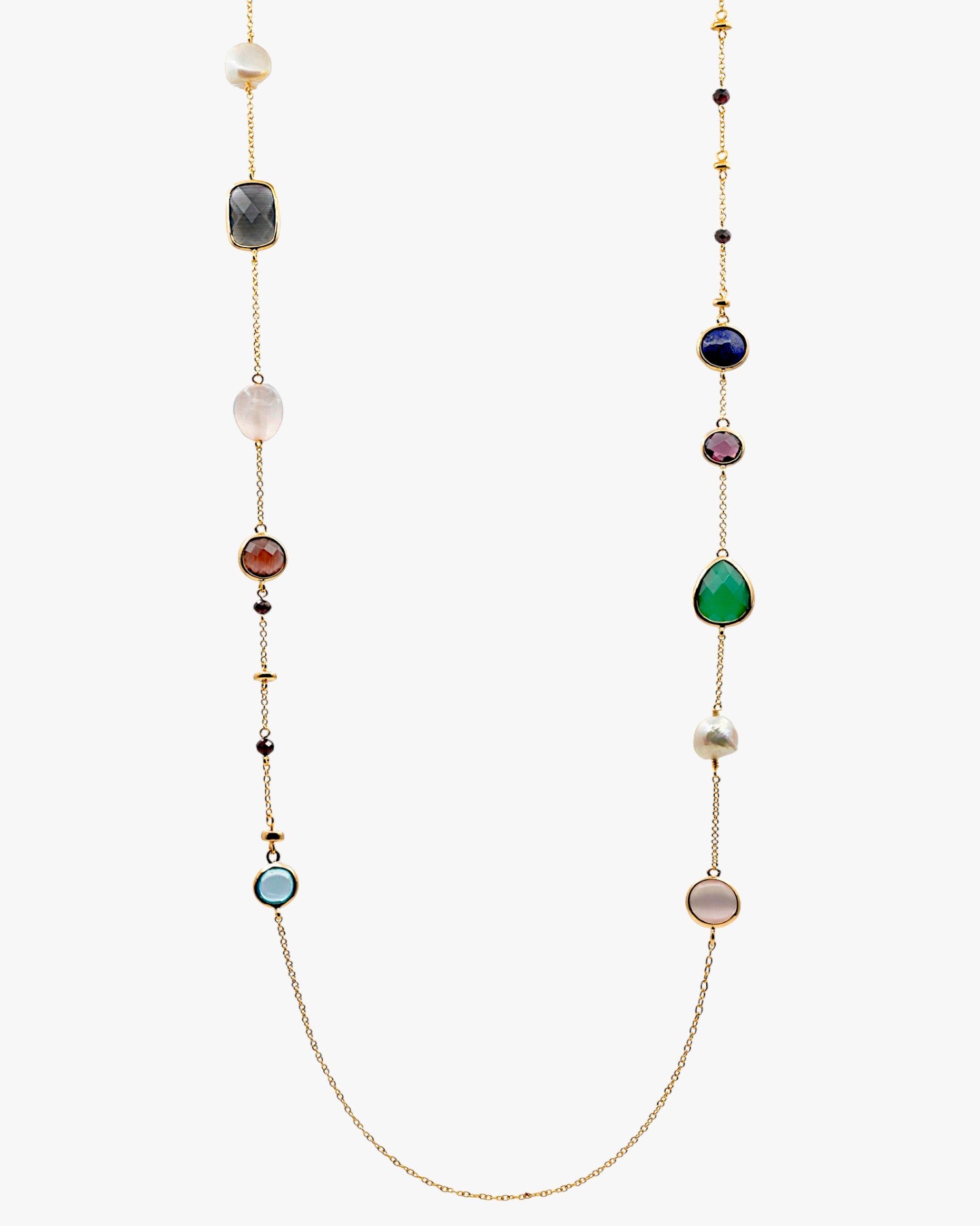 Collares largos con piedras de colores geométricas