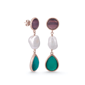 Pendientes de piedra natural multi forma y detalle de perla
