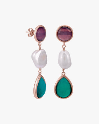 Pendientes de piedra natural multi forma y detalle de perla
