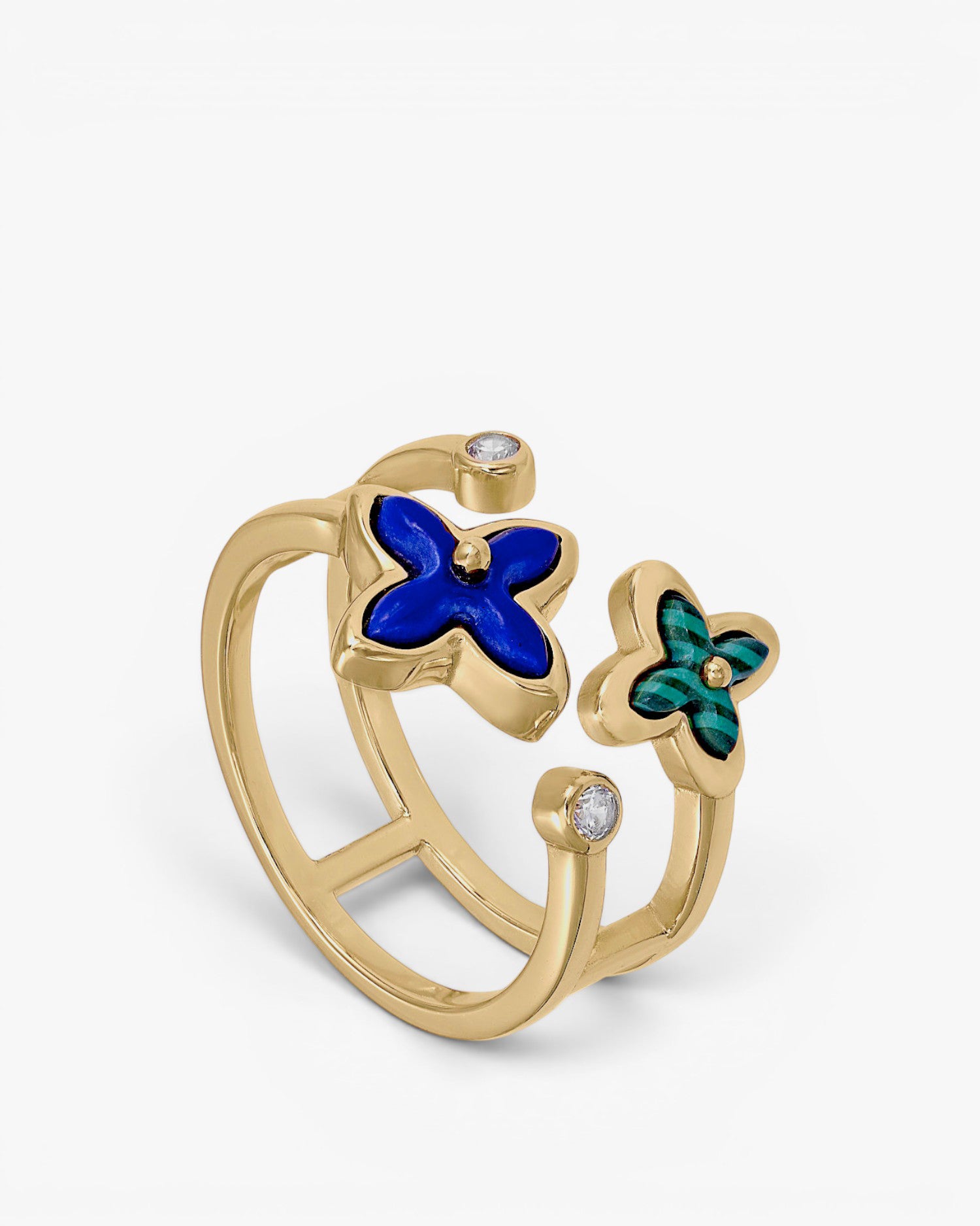 Anillos anchos diseño doble flor de piedra natural
