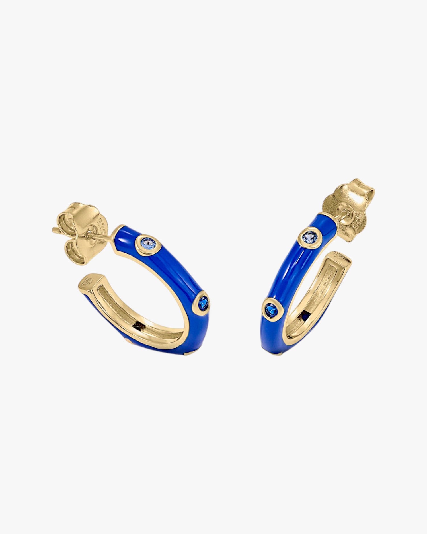 Pendientes aros de plata diseño esmalte azul oscuro