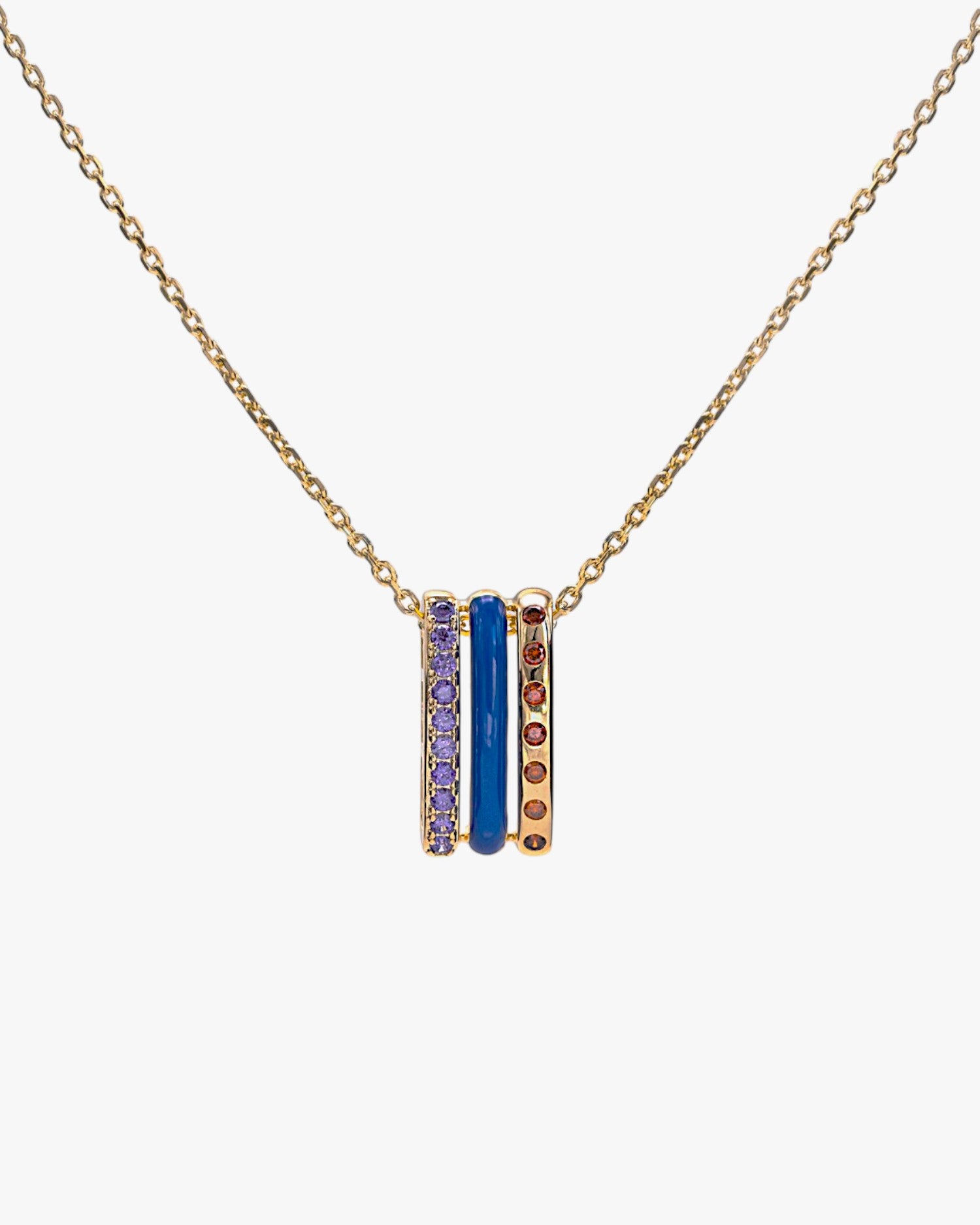 Colgantes de plata diseño triple carril azul marino