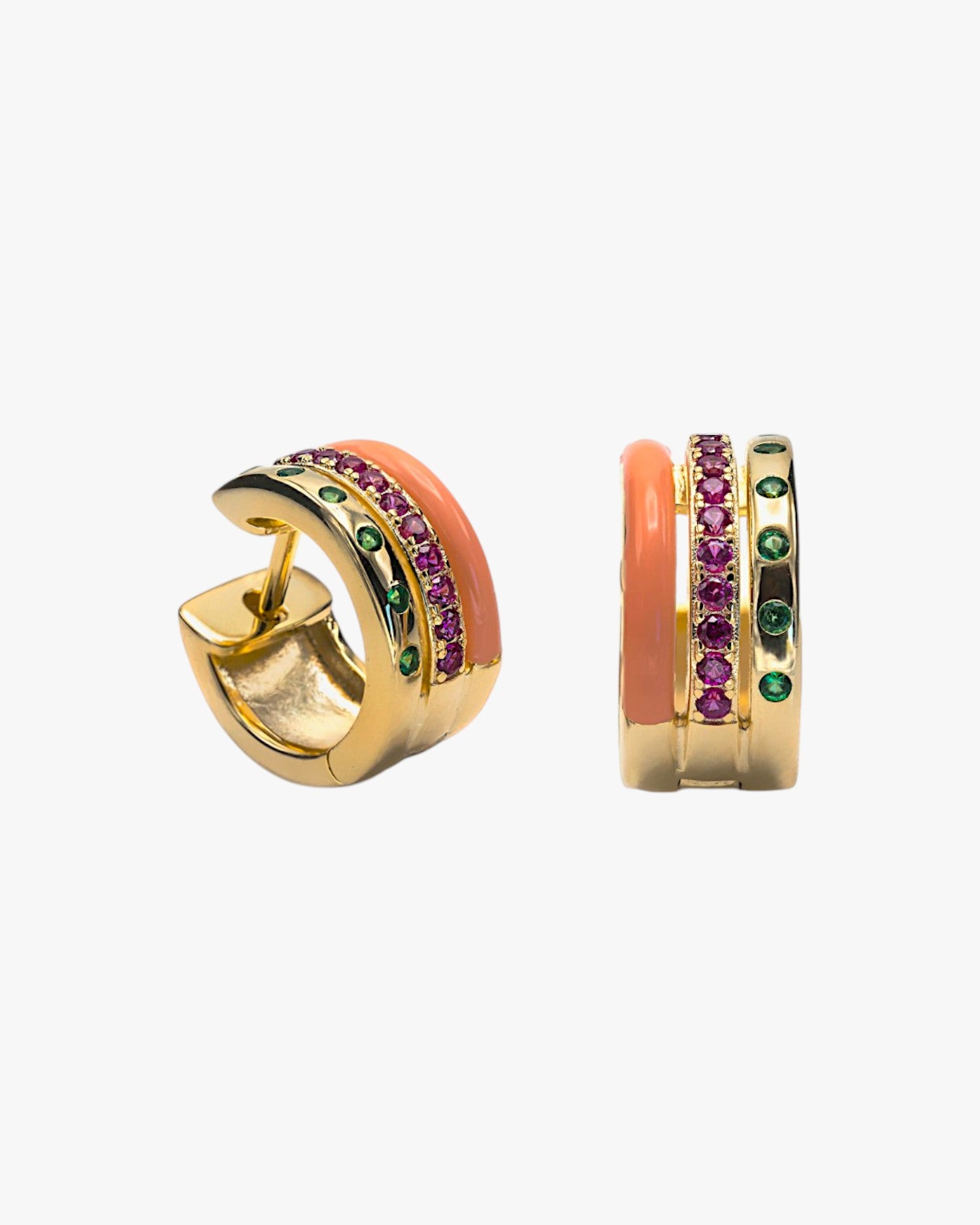 Pendientes aro pequeños diseño esmalte naranja con circonitas