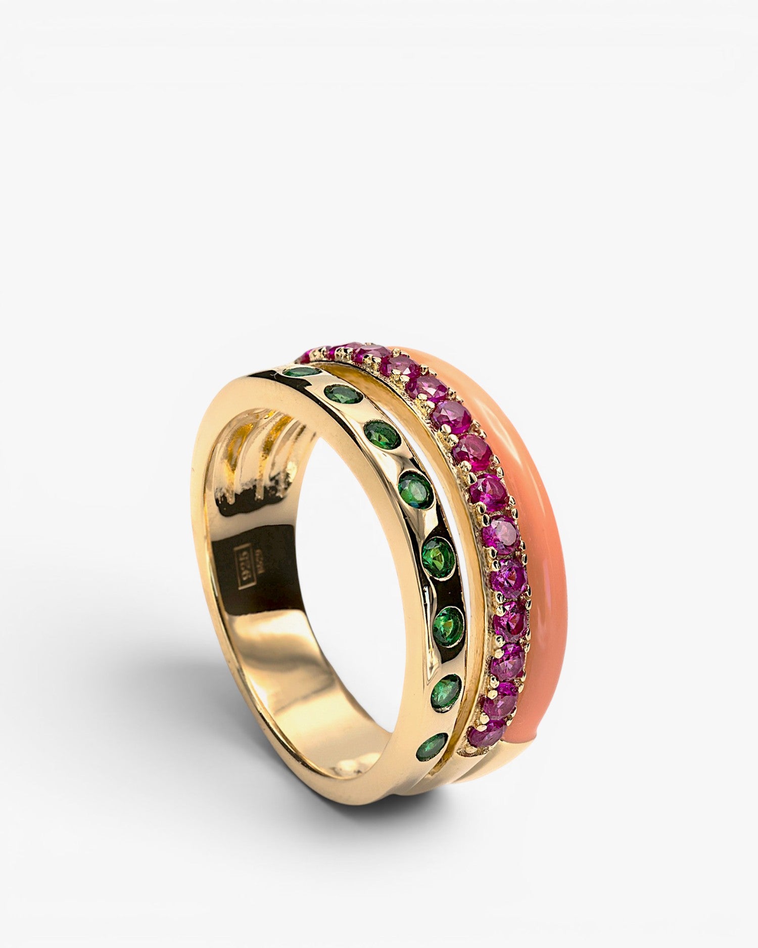 Anillos anchos diseño combinado de esmalte naranja y gemas