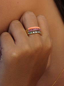 Anillos anchos diseño combinado de esmalte naranja y gemas