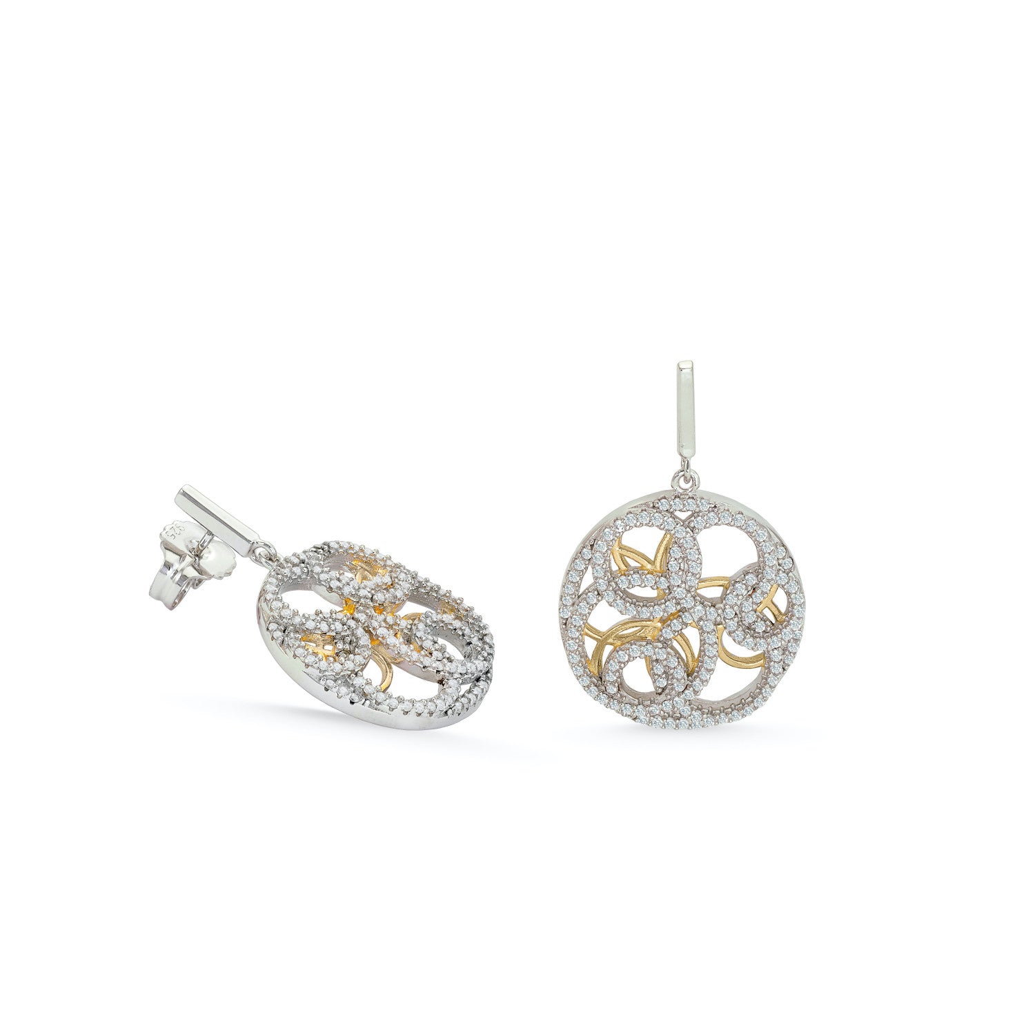 Pendientes bicolor diseño entrelazado con circonitas