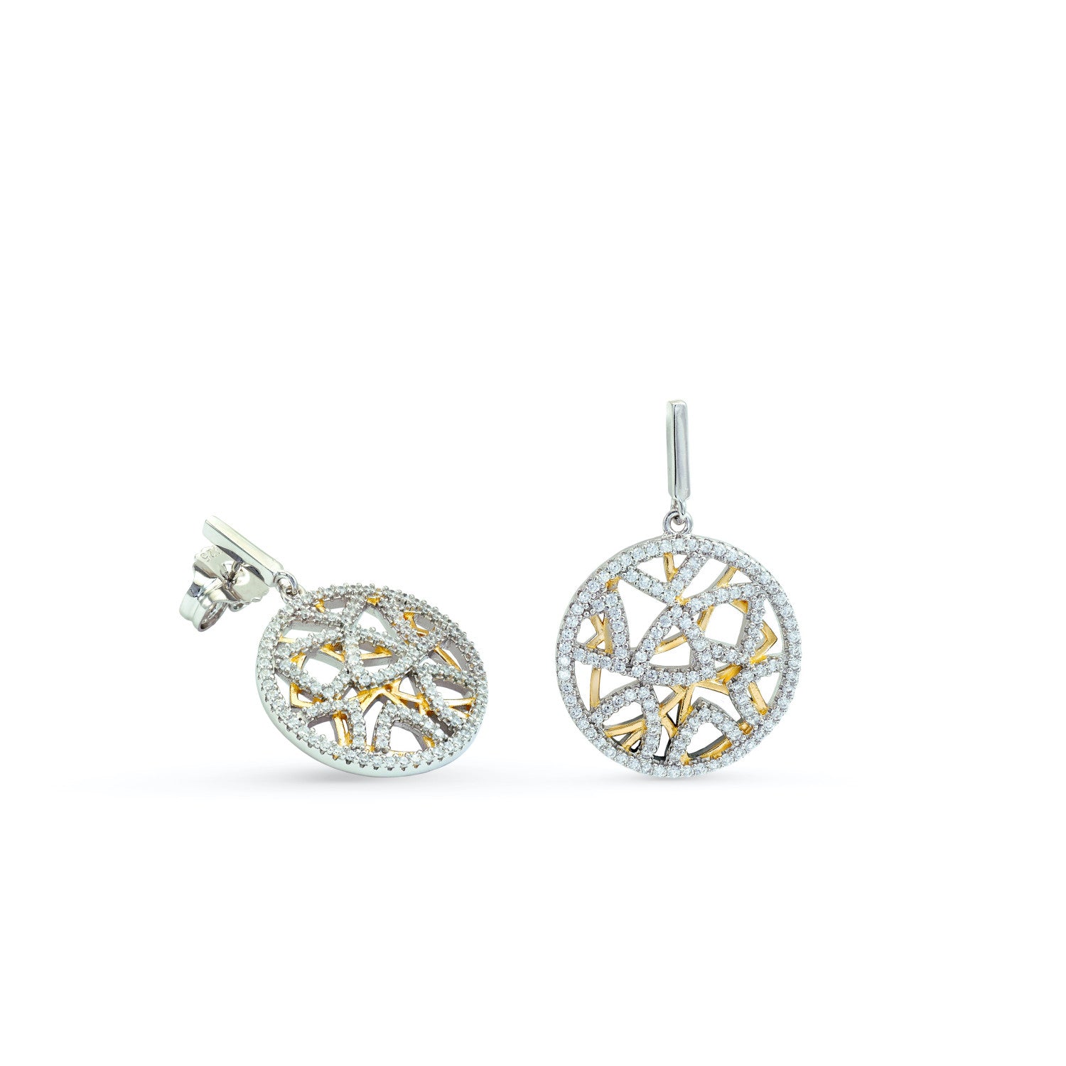 Pendientes bicolor diseño geométrico con circonitas