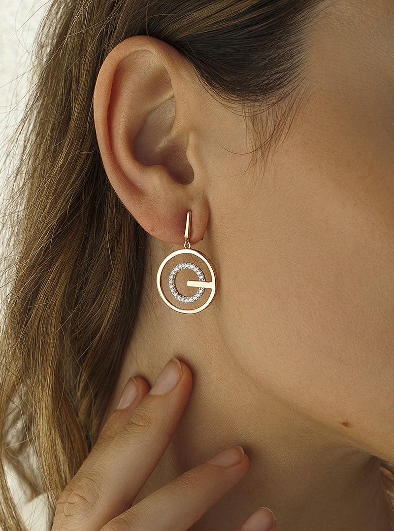 Pendientes originales diseño doble aro bañados en oro rosa