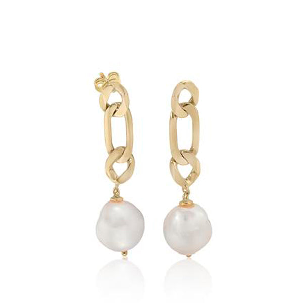 Pendientes perlas de plata diseño paper clip bañados en oro