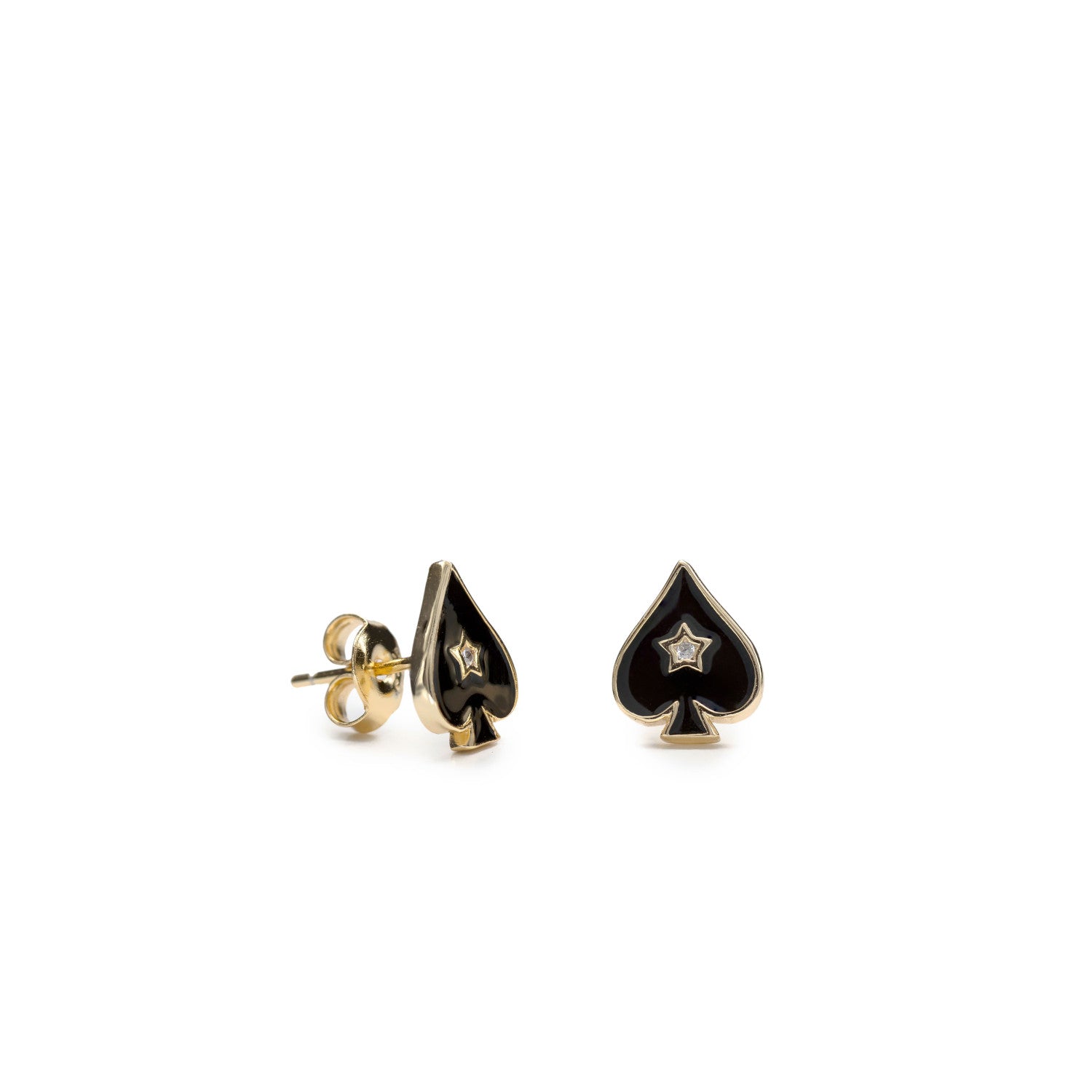 Pendientes pequeños diseño de pica con esmalte y circonita