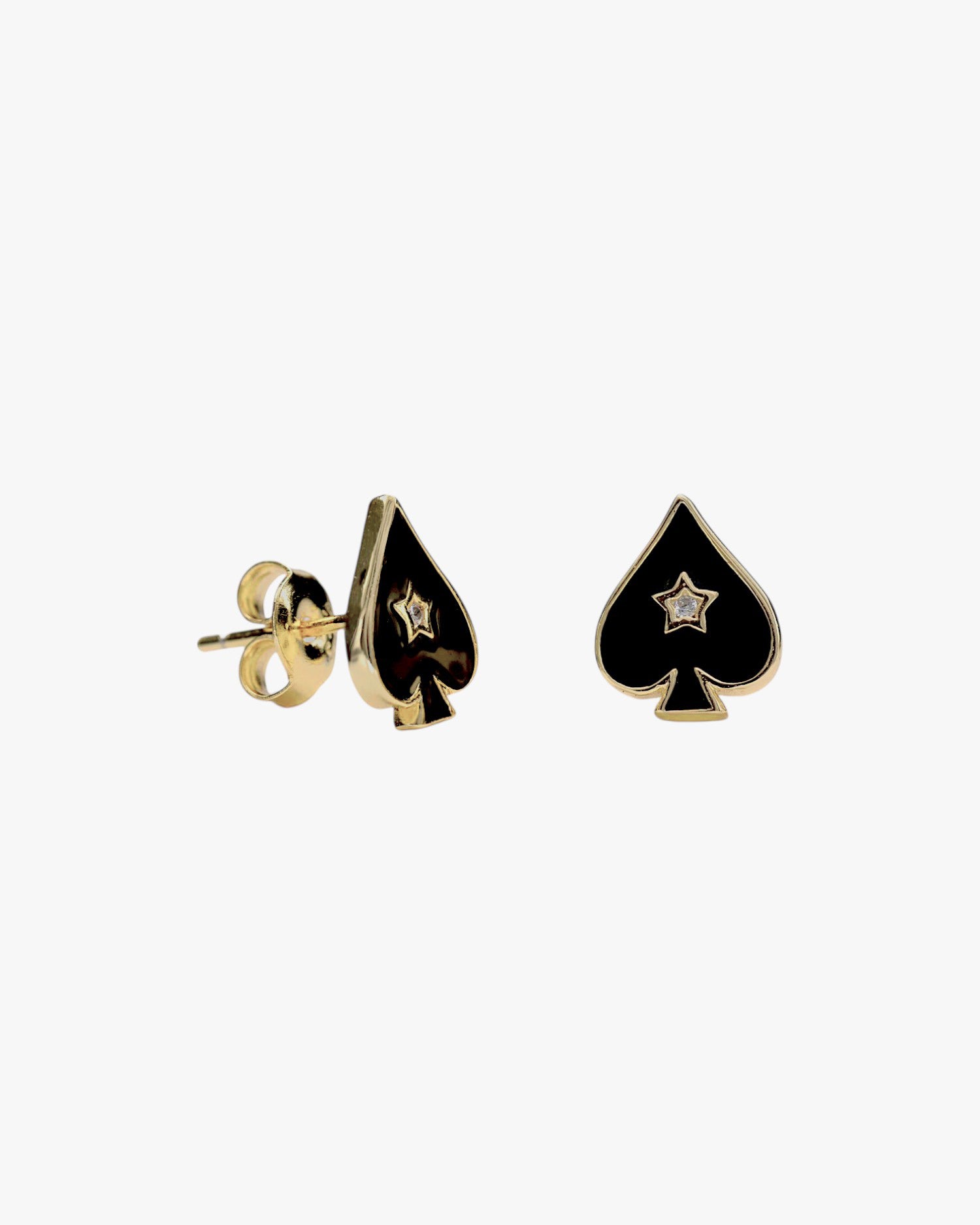 Small spade-shaped earrings with enamel and cubic zirconia