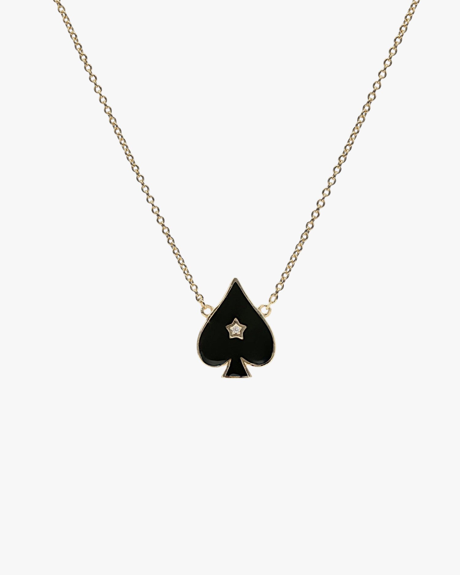 Small spade-shaped pendants with enamel and cubic zirconia