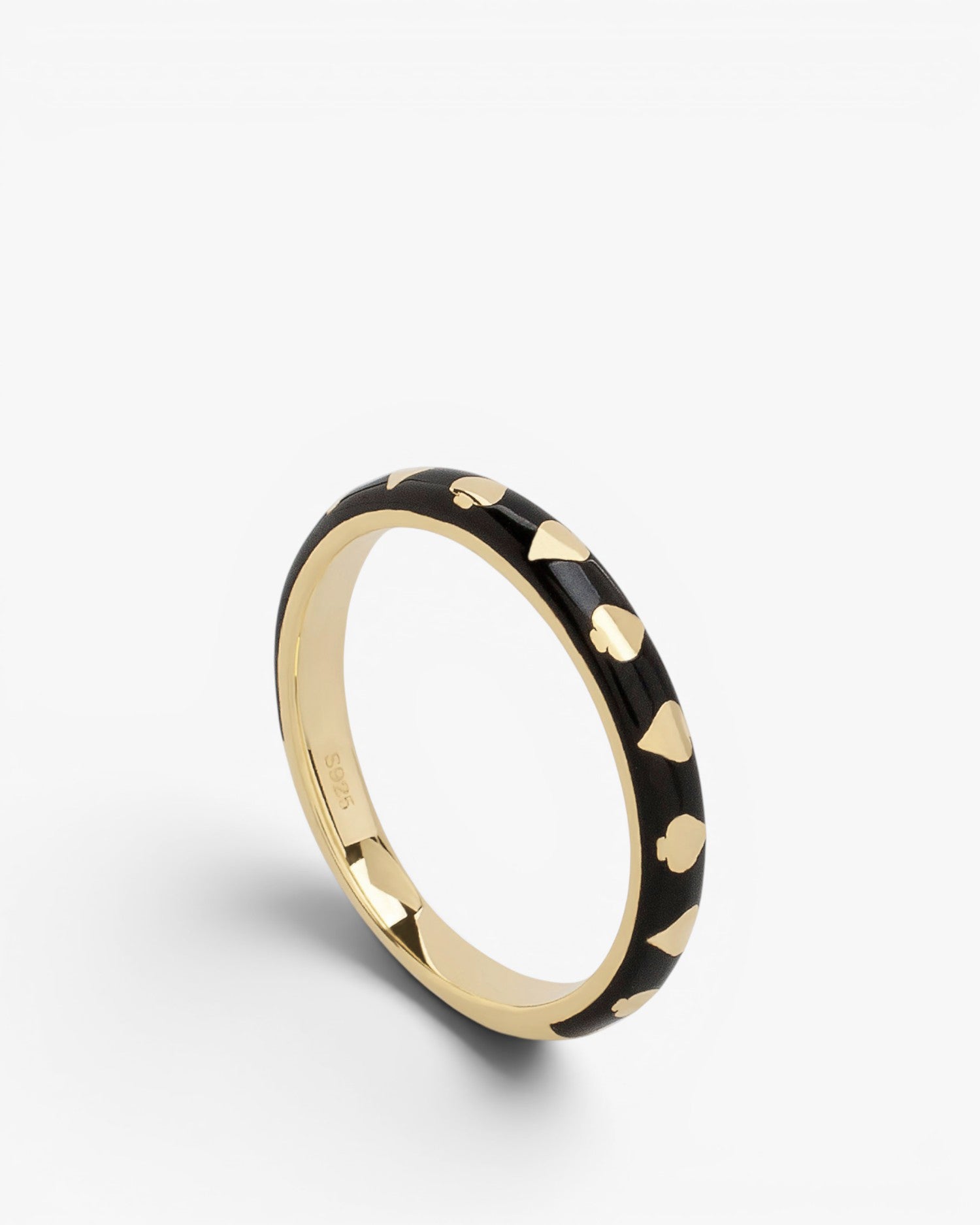 Delicate spade design rings with enamel and cubic zirconia