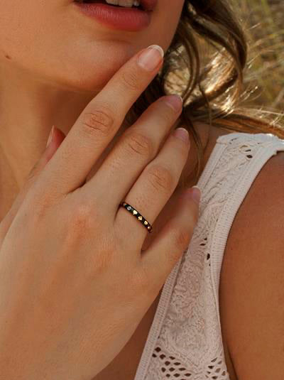 Delicate spade design rings with enamel and cubic zirconia